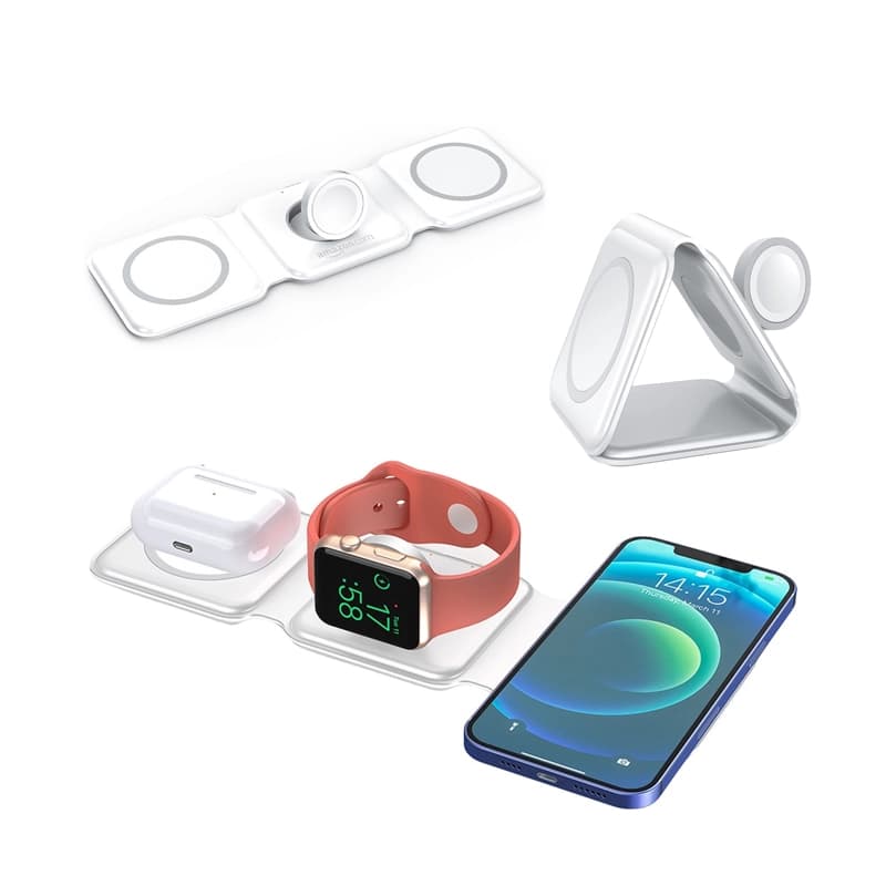 Foldable Multi-Wireless Charging Stand (15W Fast Charging, ABS + Silicone Body, Type-C Input)